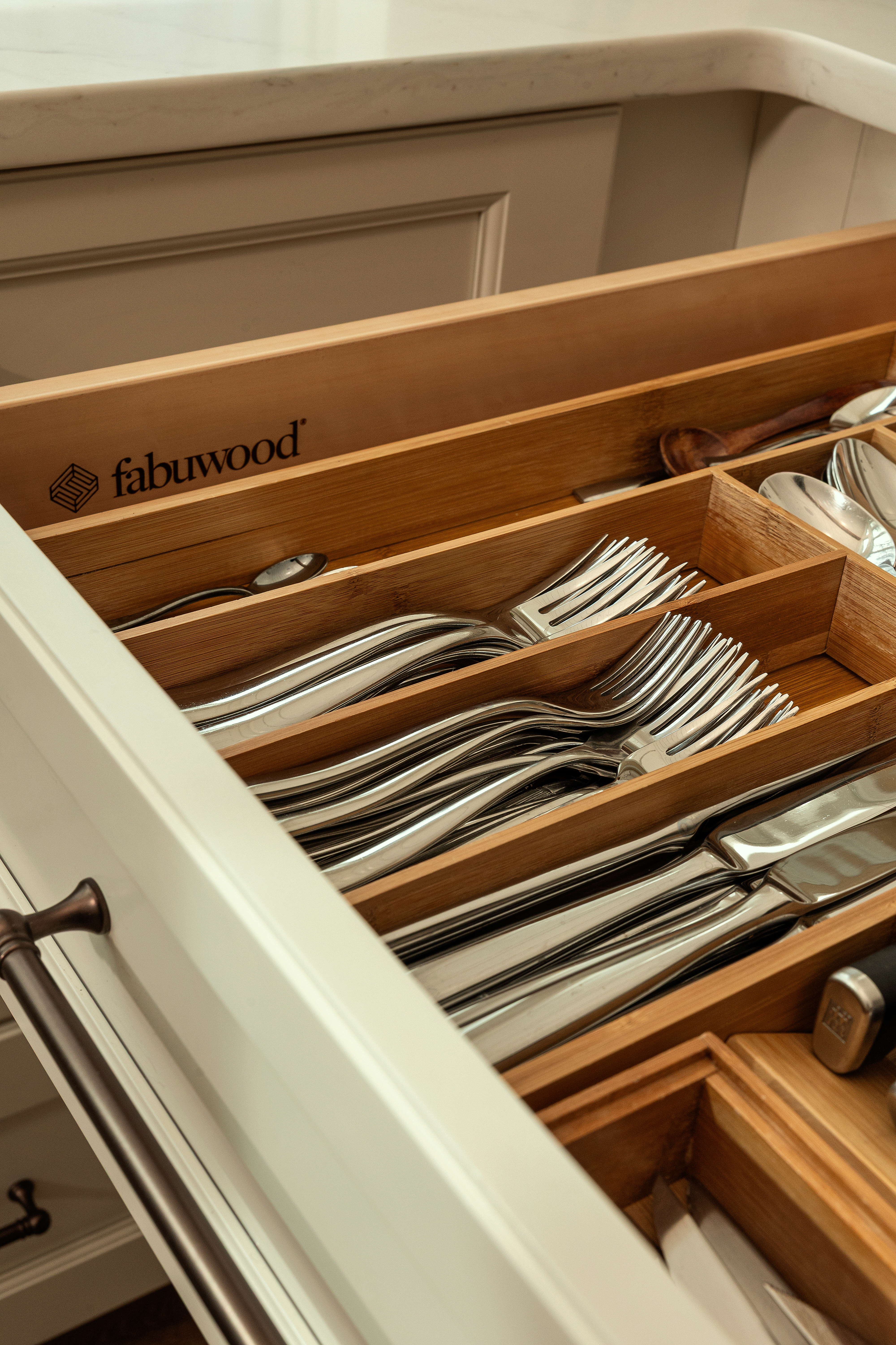 Fabuwood cutlery organizer drawer — product detail photography